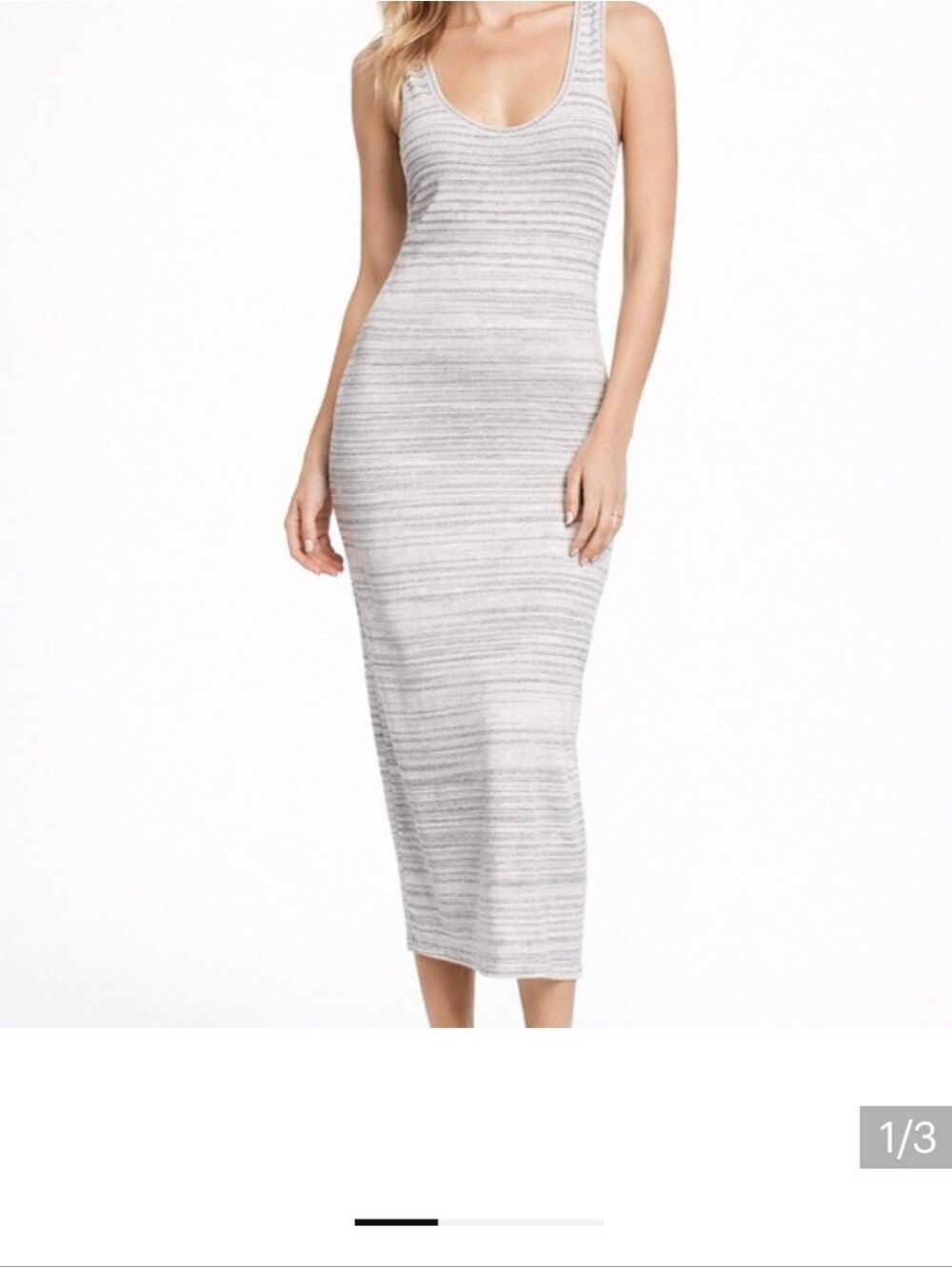 Express Gray Heather Stripe Fitted Midi Dress With Peephole Back NWOT